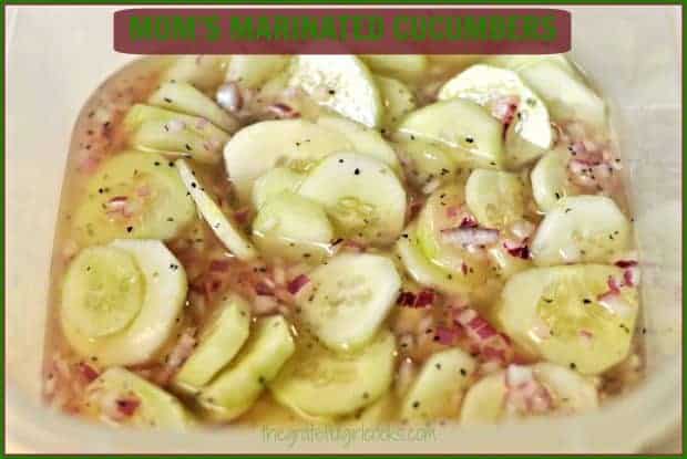 Quick and easy, cold and crisp, Mom's marinated cucumbers in vinaigrette provide a sweet crunch to salads, and are just as good eaten right out of the bowl!