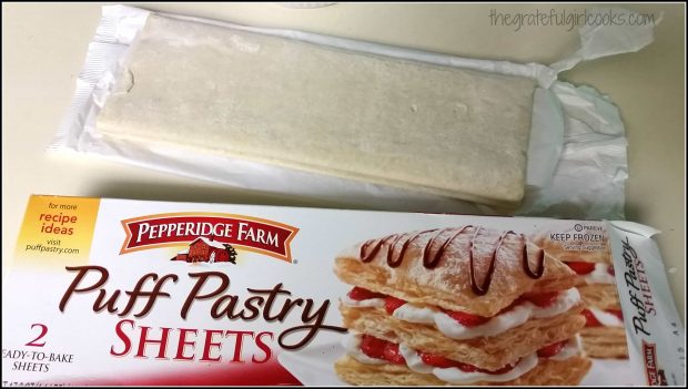 Puff pastry sheets are used to make peach turnovers.