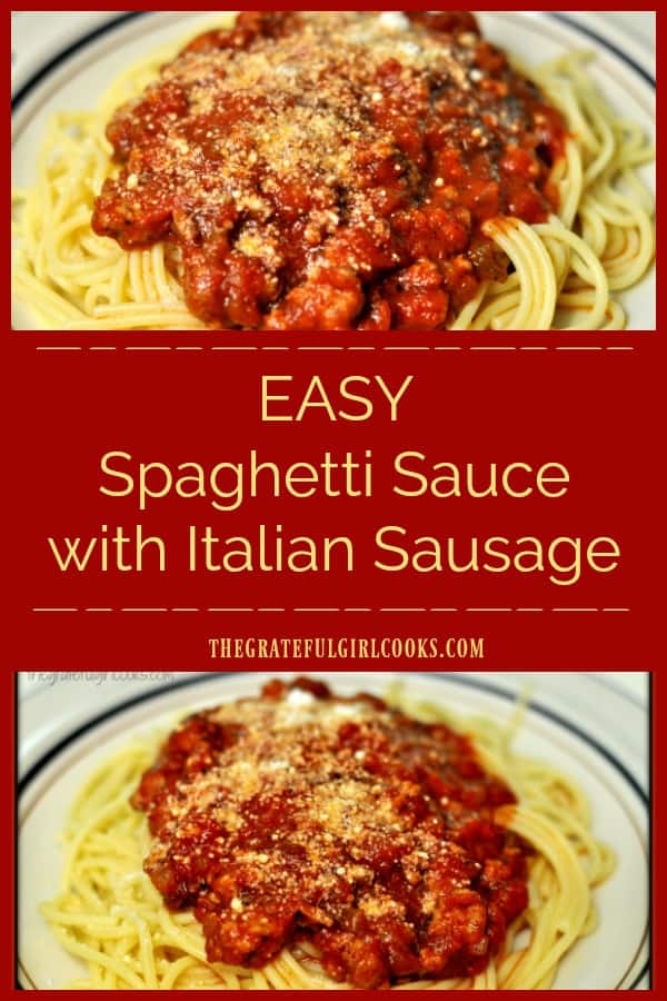 Spaghetti Sauce with Italian Sausage is a delicious, quick and easy meal to make, with tomatoes, sausage, mushrooms, green peppers, onions, and Italian spices. 