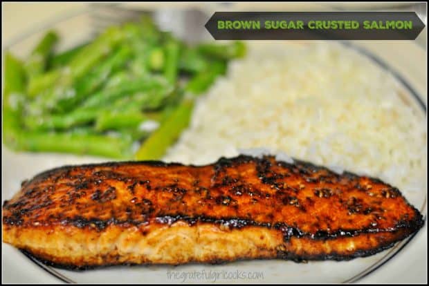 Delicious, pan-seared brown sugar crusted salmon is easy to make, with spice rubbed salmon fillets, and can be on the table in about 15 minutes!