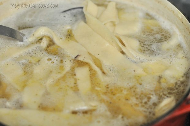 As dumplings cook, they float to surface of soup