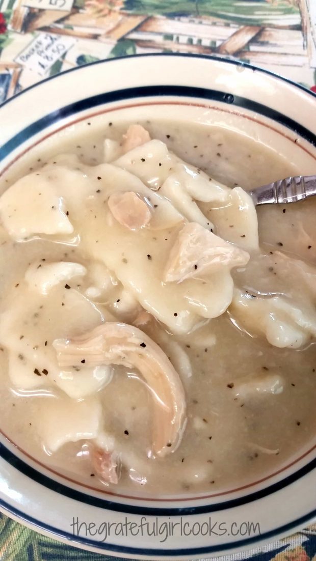 Grandma's Southern-Style Chicken n' Dumplings served hot in a bowl