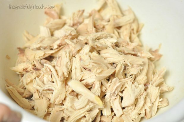 Shredded chicken to add to the soup and dumplings