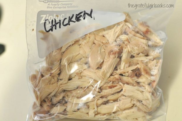 Leftover chicken pieces not used for soup are frozen in storage bags