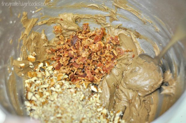 Crisp bacon and chopped pecans are added to the truffle dough.