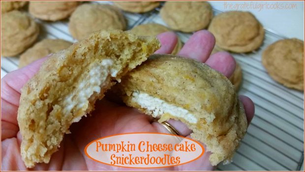 Pumpkin Cheesecake Snickerdoodles are Fall-inspired decadent cookies, with a sweet, creamy cheesecake filling inside that will surprise you!