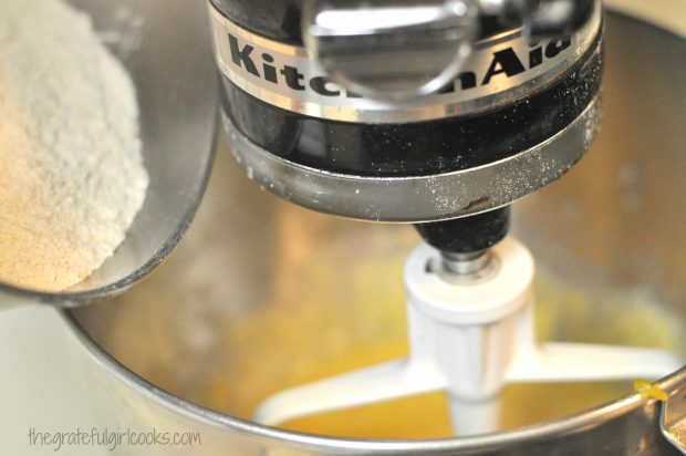 Dry ingredients are now added to the wet ingredients to make the pumpkin spice latte biscotti batter.