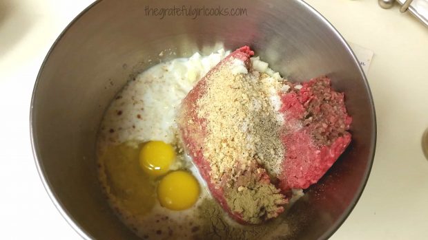 Ingredients for meatloaf will be mixed together in mixing bowl.