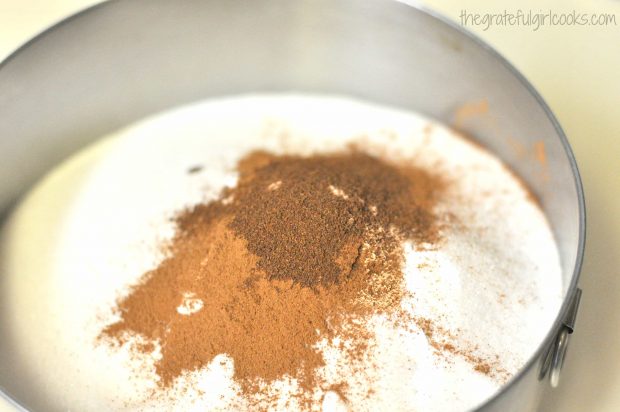 Sugar and spices in metal mixing bowl