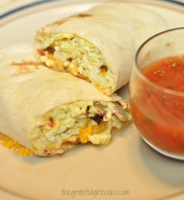 Breakfast Burritos are served with salsa on the side.