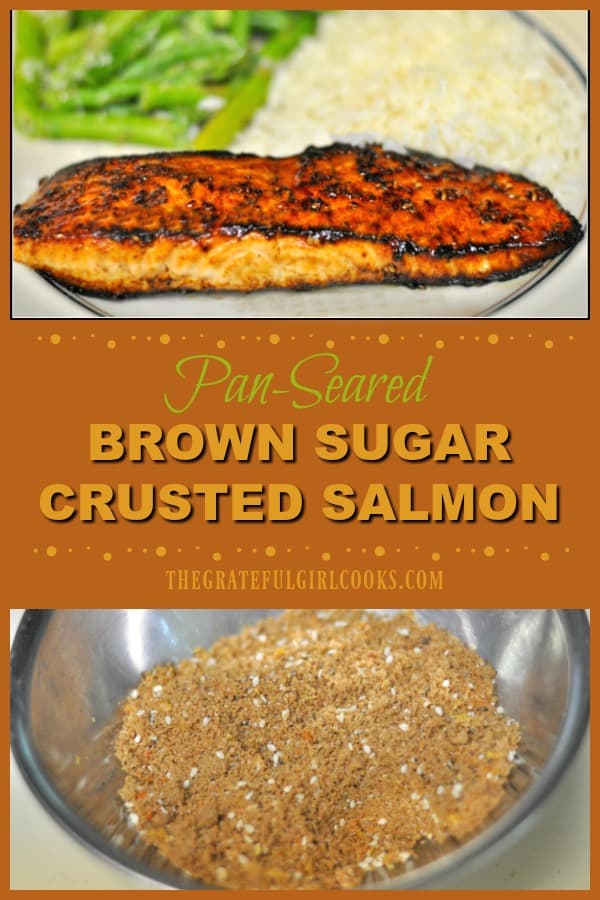 Delicious, pan-seared brown sugar crusted salmon is easy to make, with spice rubbed salmon fillets, and can be on the table in about 15 minutes!