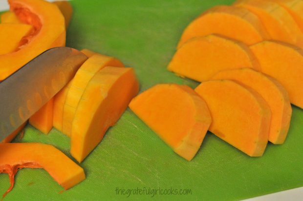 The butternut squash must be peel and sliced before it is roasted.