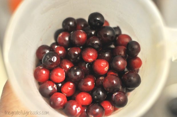 Fresh cranberries are ready to add to the roasted butternut squash.