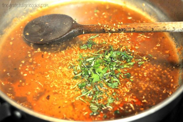 Rosemary, parsley, and lemon juice added to pan sauce for pork chops