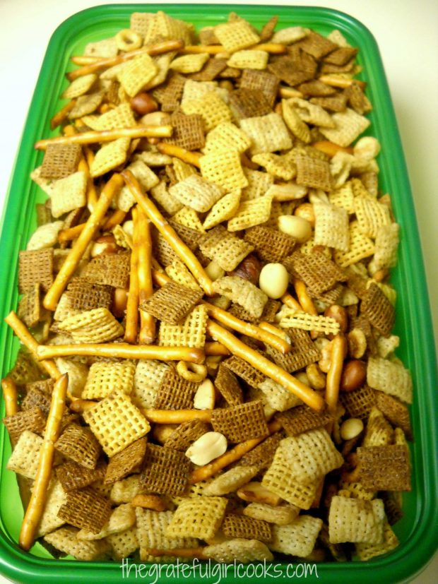 Store the chex mix in an airtight resealable container.