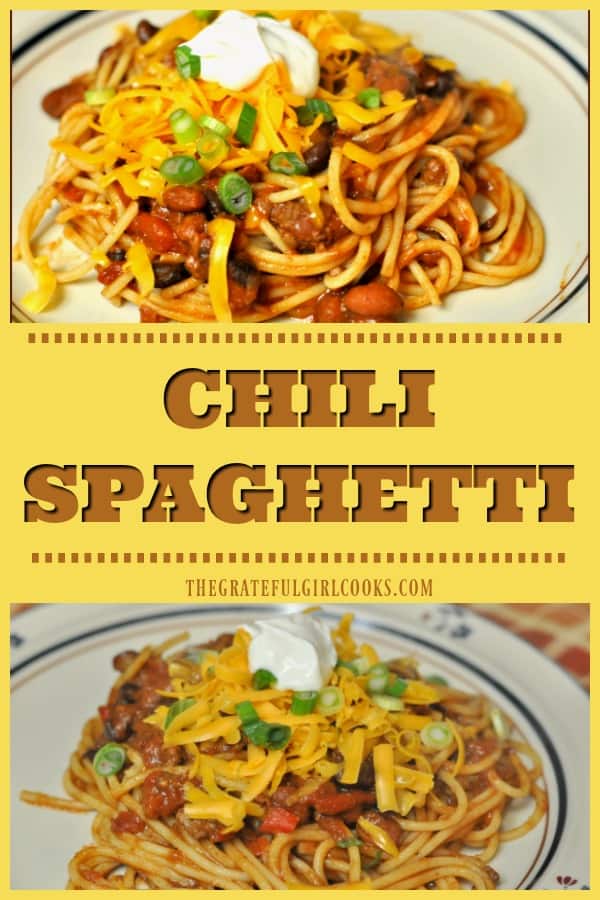 Looking for a quick and easy pasta dinner with a Mexican twist? How about making a batch of Chili Spaghetti, with chili, green onions, cheese and sour cream?