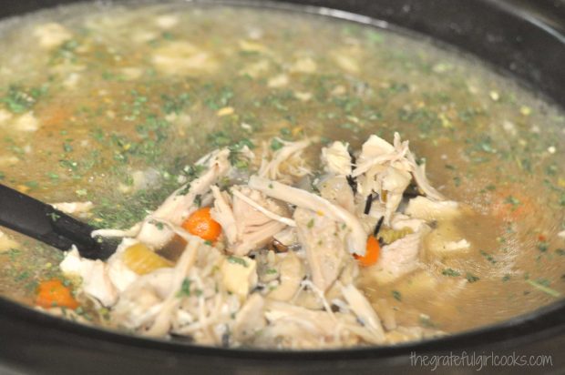 Lots of turkey in this delicious creamy turkey wild rice soup.