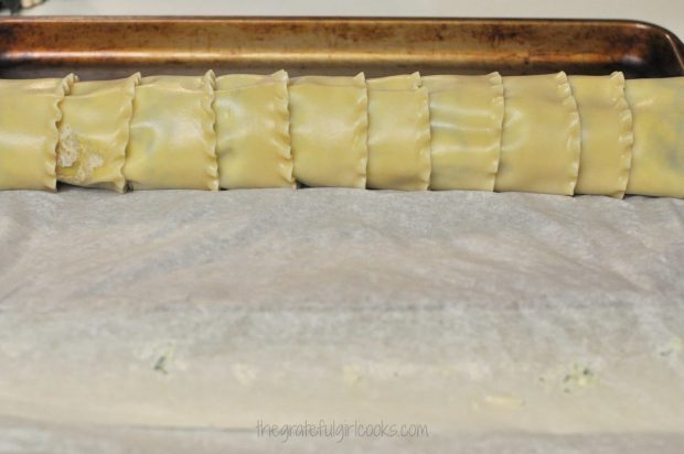 Pasta is completely rolled up into a long shape