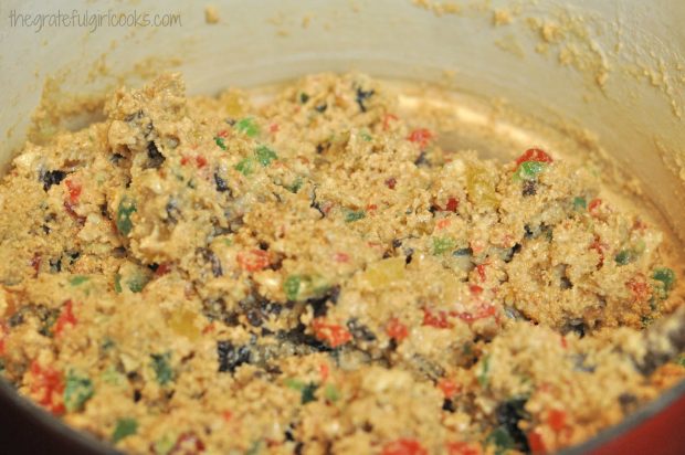 All of the ingredients for Mom's refrigerator fruitcake are ready for loaf pans.