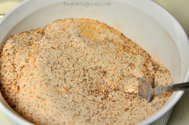 Spiced Tea Mix in white bowl, after combining ingredients.