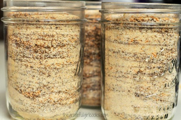 Spiced Tea Mix is placed in mason jars, for gift giving.