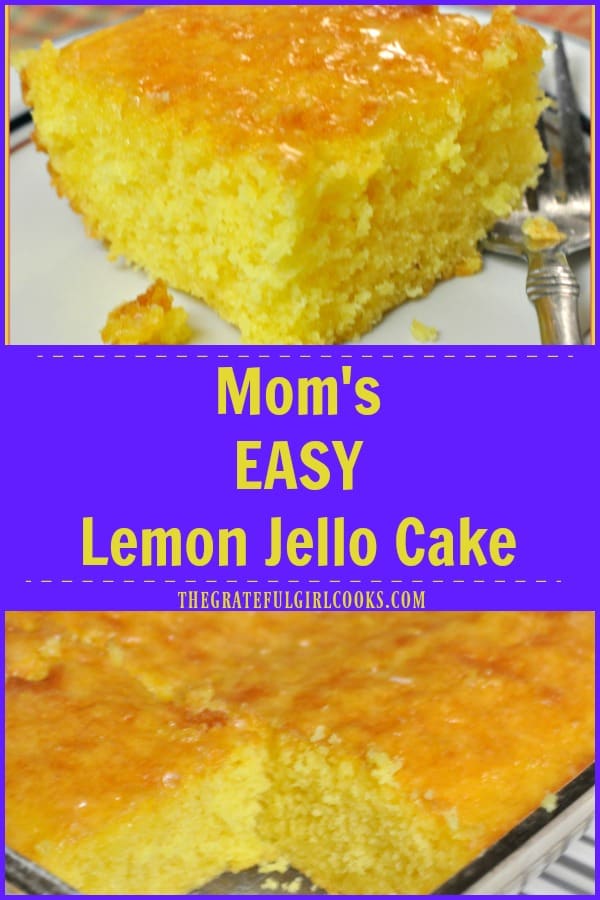 Mom's Lemon Jello Cake with lemon glaze icing is so easy to make, is bursting with LEMON flavor, and will be a big hit with all who try this delicious dessert!