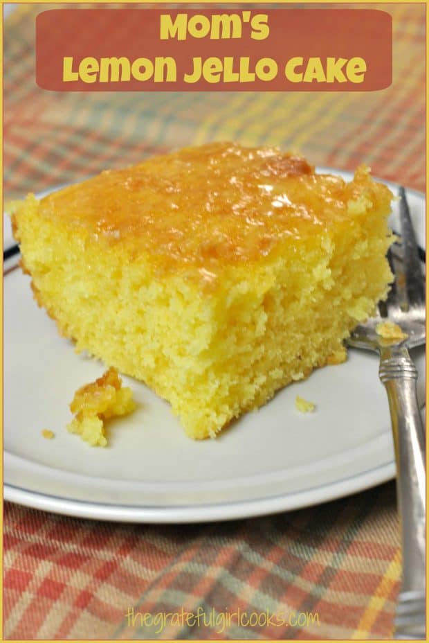 Mom's Lemon Jello Cake with lemon glaze icing is so easy to make, is bursting with LEMON flavor, and will be a big hit with all who try this delicious dessert!