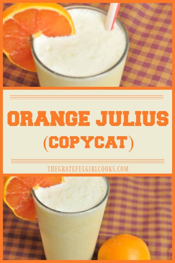 You'll enjoy this Orange Julius copycat recipe for the famous cold, creamy, frothy orange drink! EASY and quick to make smoothie, with only a few ingredients!