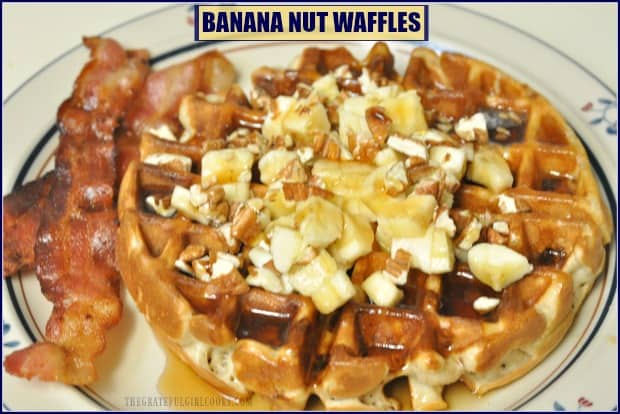 Make gourmet tasting Banana Nut Waffles for breakfast, by simply adding common ingredients like bananas, toasted pecans and cinnamon! Delicious!
