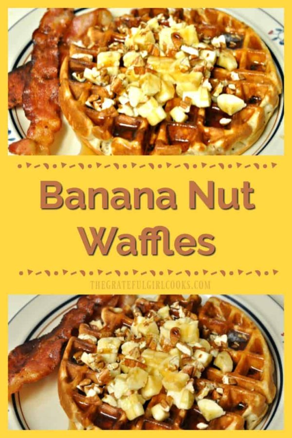Make gourmet tasting Banana Nut Waffles for breakfast, by simply adding common ingredients like bananas, toasted pecans and cinnamon! Delicious!