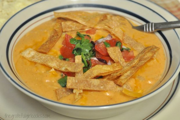 Chili's Chicken Enchilada Soup served in a bowl.