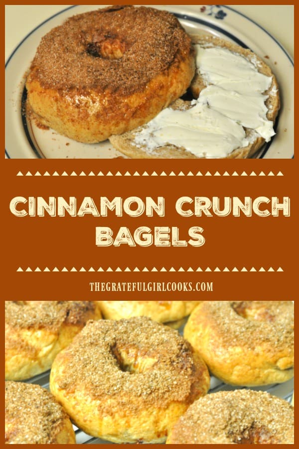 Cinnamon crunch bagels are New York-style chewy bagels, easily made from scratch, with a cinnamon-sugar crunchy top, and are a tasty breakfast treat!