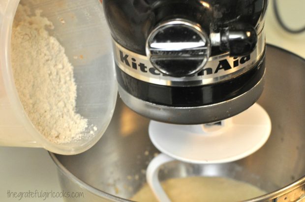 Mixing up the dough for cinnamon crunch bagels in a stand mixer.