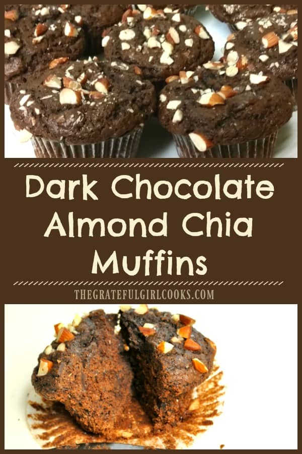 You will LOVE these easy and absolutely delicious dark chocolate almond chia muffins, loaded with dark chocolate, almonds, chia seeds, and sea salt!