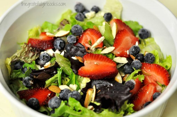 Salad is ready t drizzle with poppyseed dressing!