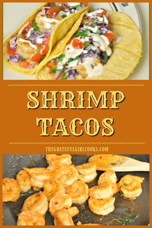 Make these delicious pan-seared shrimp tacos with homemade pico de gallo, topped with a creamy salsa verde sour cream sauce in a snap!