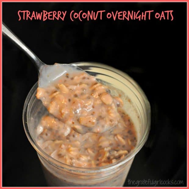 It's easy to make Strawberry Coconut Overnight Oats with this recipe that uses almond milk, rolled oats, chia seeds, and maple syrup for a sweetener!