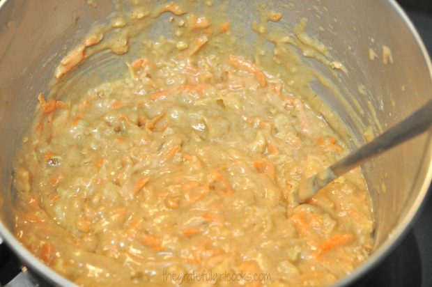 Edie's carrot cake batter in mixing bowl.