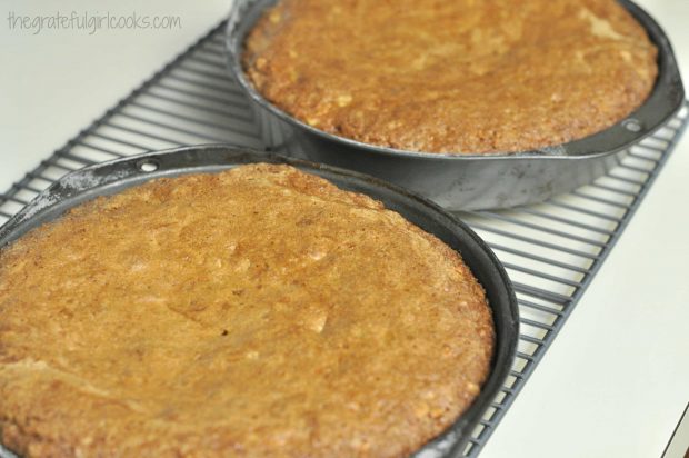 Edie's carrot cake has been baked, and is cooling on wire rack