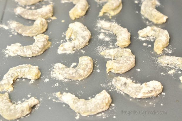 Shrimp are dredged in flour mixture two times before frying.