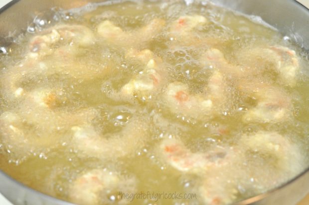 Shrimp are fried at 350 degrees to ensure a crispy crunch!