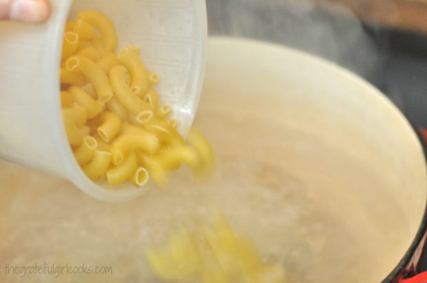 Cooking macaroni for Hawaiian salad