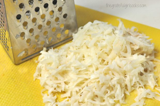 Grated potatoes are the main ingredients for the loaded hash browns.