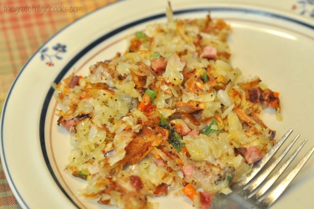 Finished loaded hash browns are crispy and delicious!