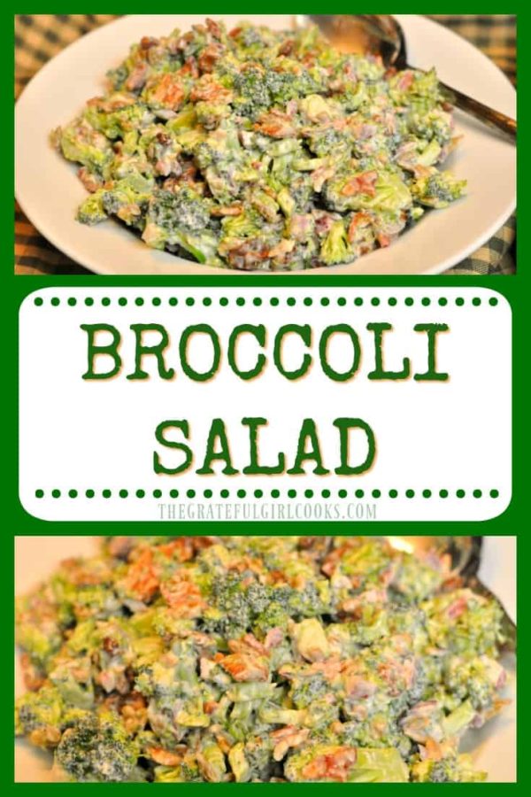 It's EASY to make this delicious, cold and crunchy broccoli salad side dish (w/ bacon, raisins, & sunflower seeds) for family meals, BBQ's or potlucks!