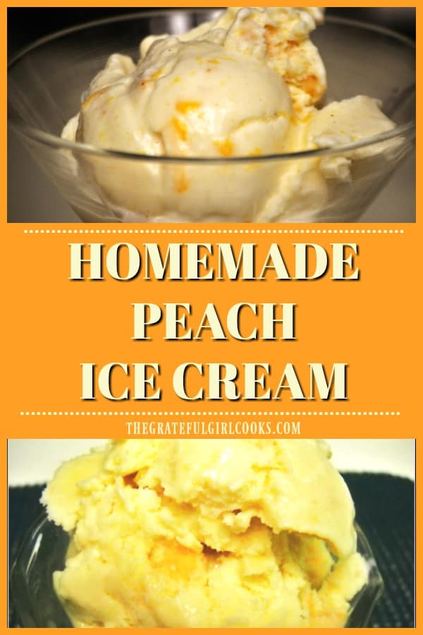 Fresh peaches and peach nectar bring flavor to delicious homemade peach ice cream (a Food Network recipe), easily made in an ice cream machine!