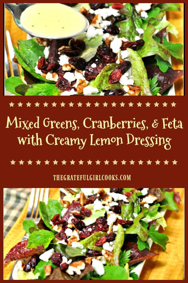 Mixed Greens, Cranberries, Feta & Pecans with a Creamy Lemon Dressing / The Grateful Girl Cooks!