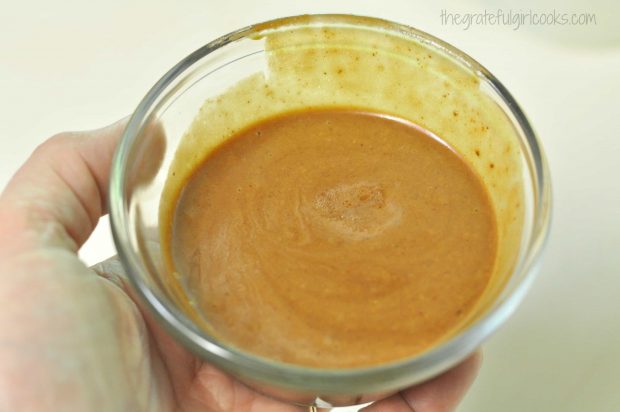 A hoisin vinaigrette is made by blending ingredients in food processor or blender.