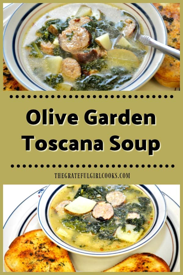 Olive Garden Toscana Soup is a delicious copycat recipe for a beloved, hearty soup with potatoes, Italian sausage and kale, in a seasoned broth!