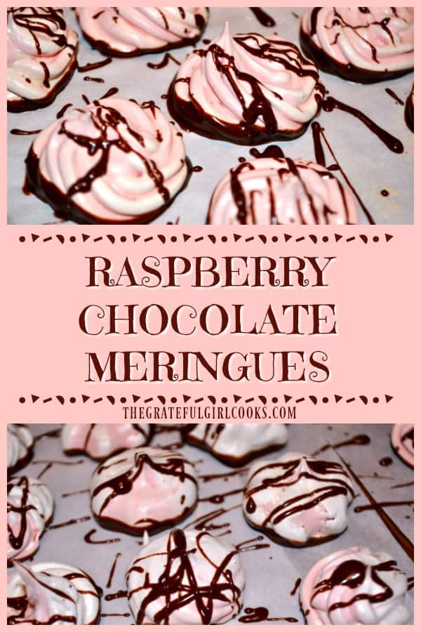 Raspberry Chocolate Meringues are light, airy, crunchy and delicious "cookies", with the bottom of each meringue dipped in chocolate!